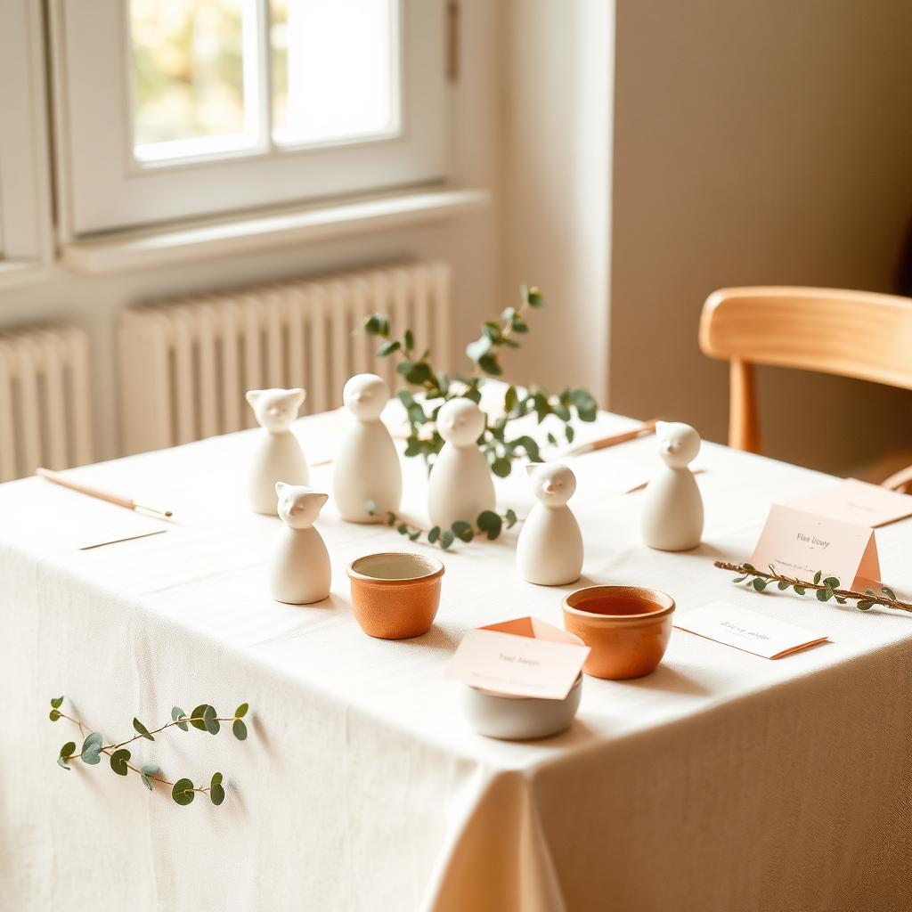 Mesa de cumpleaños creativa con kits para pintar