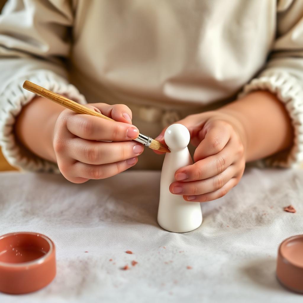 Niña pintando una figura artesanal